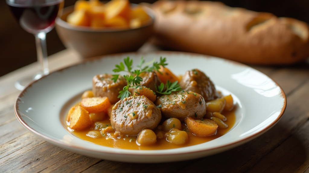 Plate of Beef Kidney Recipe French Rognon with rich sauce and herbs