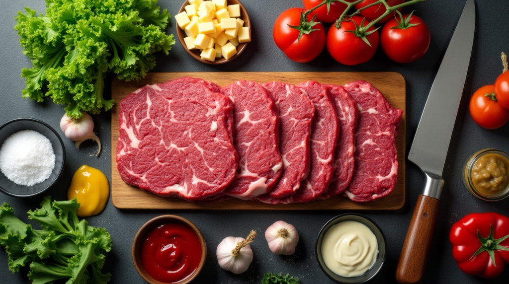 Raw Wagyu ground beef with visible marbling on a wooden cutting board, ready for cooking