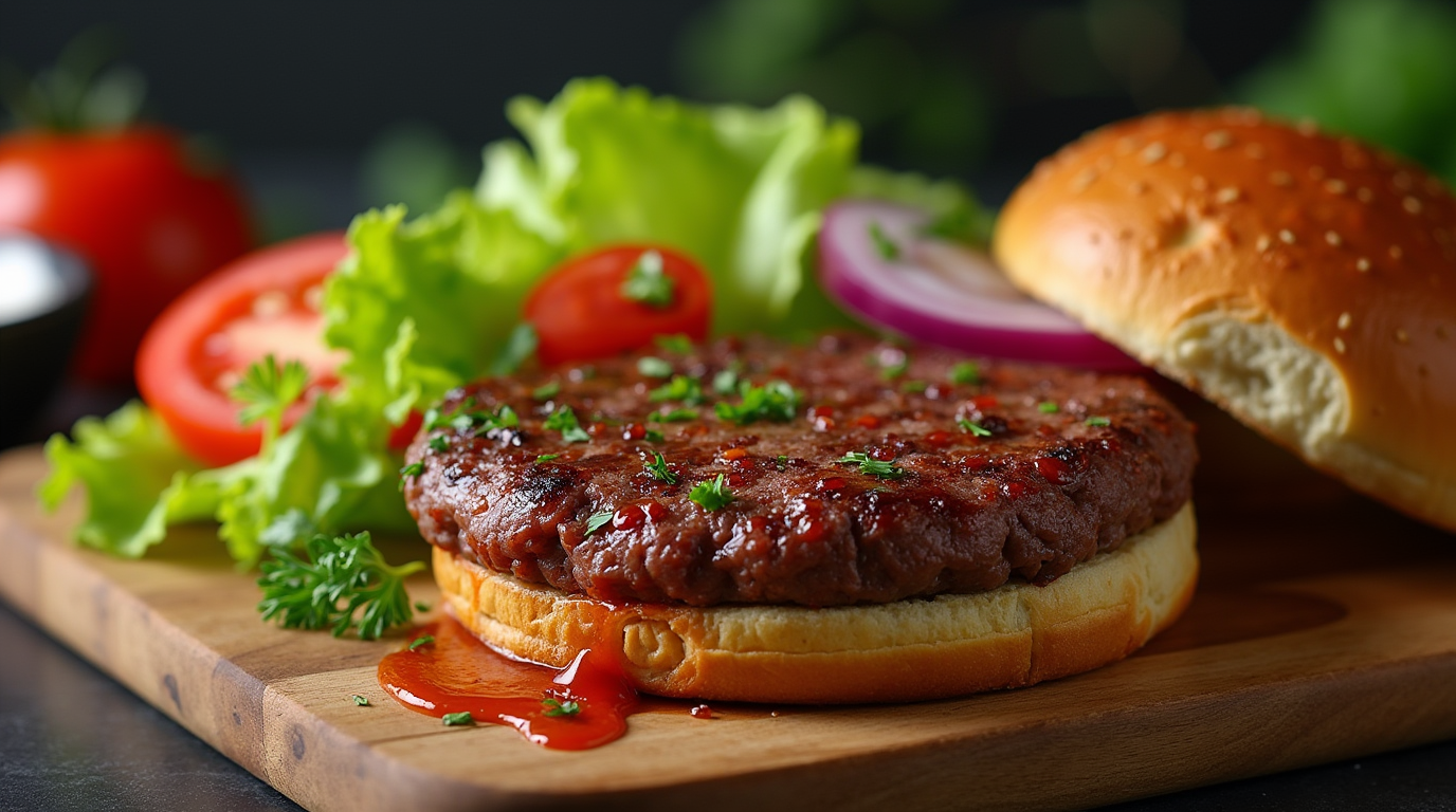 Raw Wagyu ground beef with visible marbling on a wooden cutting board, ready for cooking.